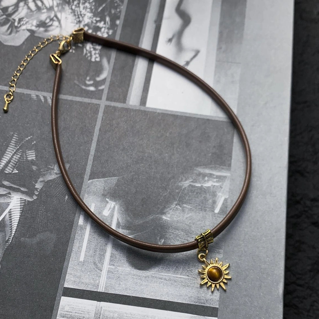 Accessories Brown Leather Sunstone Tiger Eye Choker Necklace