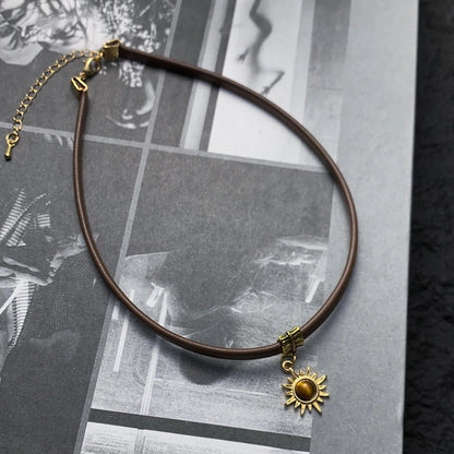 Accessories Brown Leather Sunstone Tiger Eye Choker Necklace