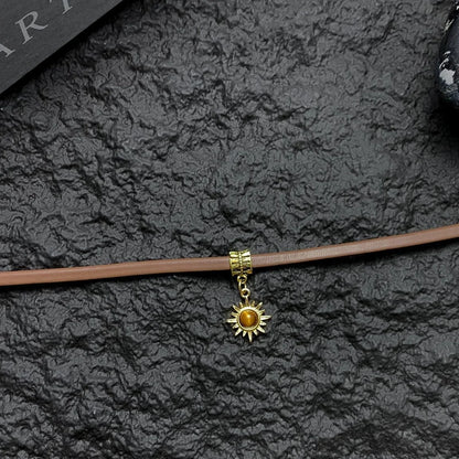 Accessories Brown Leather Sunstone Tiger Eye Choker Necklace