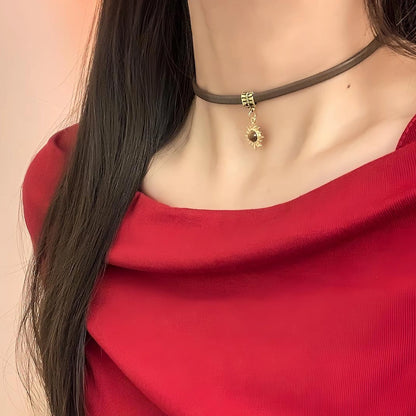 Accessories Brown Leather Sunstone Tiger Eye Choker Necklace