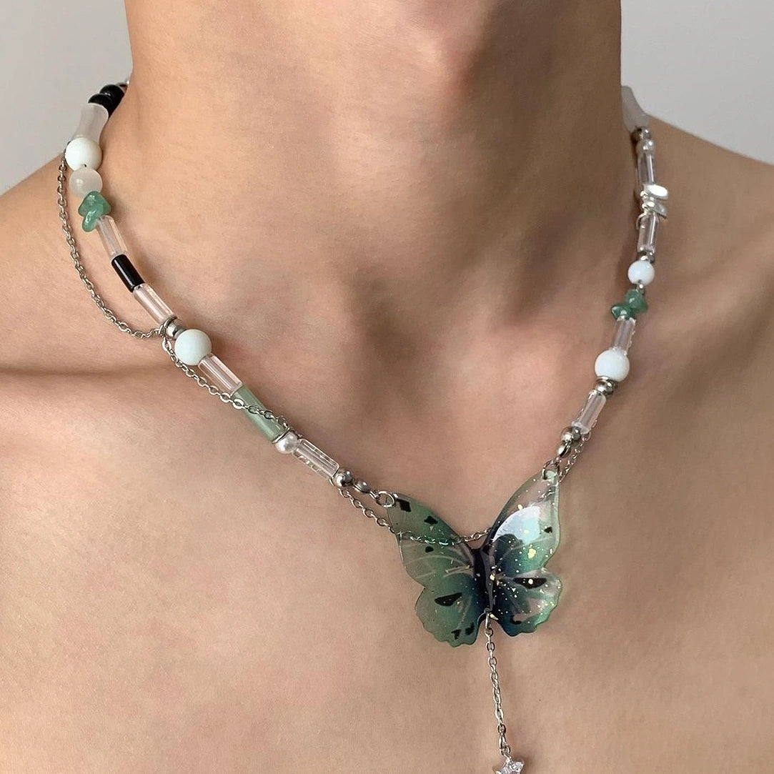 Accessories Butterfly Fringe Beaded Pendant Choker