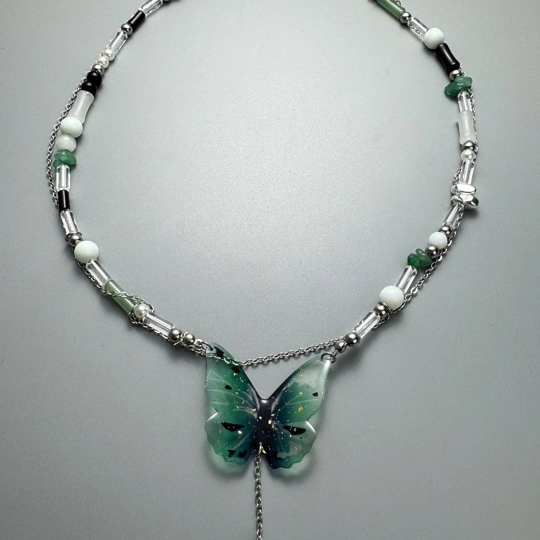 Accessories Butterfly Fringe Beaded Pendant Choker