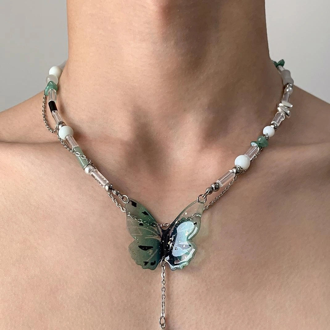 Accessories Butterfly Fringe Beaded Pendant Choker