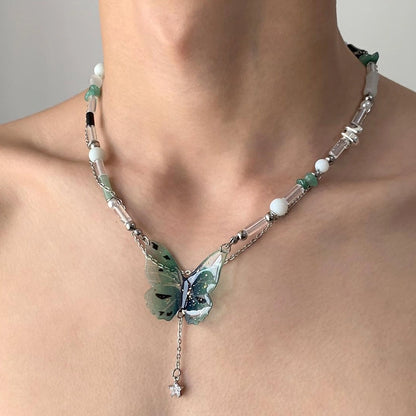 Accessories Butterfly Fringe Beaded Pendant Choker