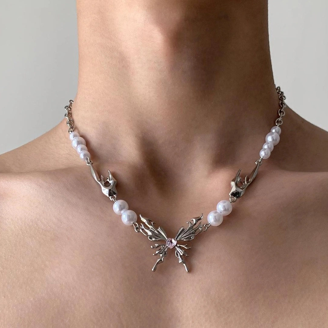 Accessories Butterfly Pearl Chain Necklace