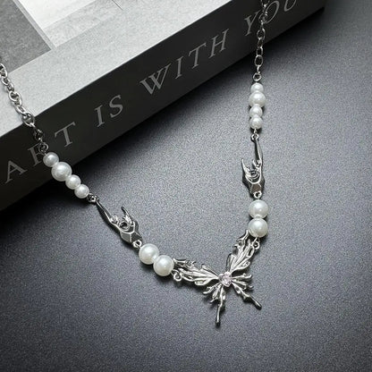 Accessories Butterfly Pearl Chain Necklace