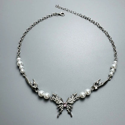 Accessories Butterfly Pearl Chain Necklace