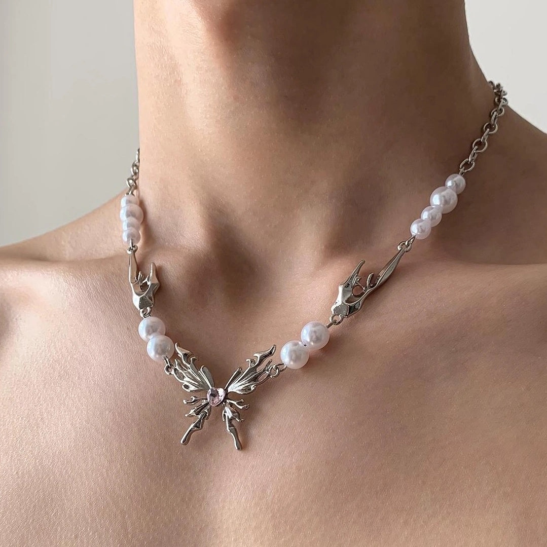 Accessories Butterfly Pearl Chain Necklace