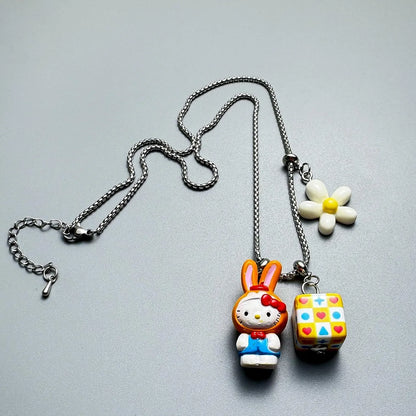 Accessories Cartoon Cube Rabbit Pendant Necklace