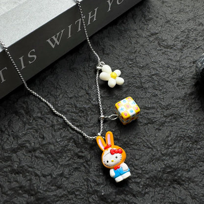 Accessories Cartoon Cube Rabbit Pendant Necklace