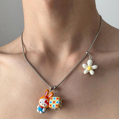 Accessories Cartoon Cube Rabbit Pendant Necklace