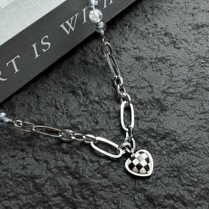 Accessories Checkerboard Heart Pendant Beaded Necklace
