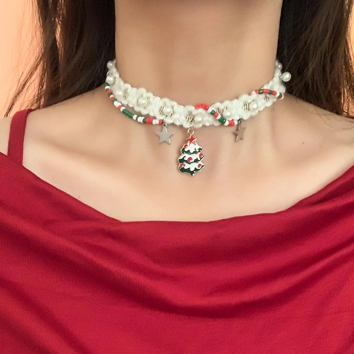 Accessories Christmas Pearl Velvet Choker Necklace