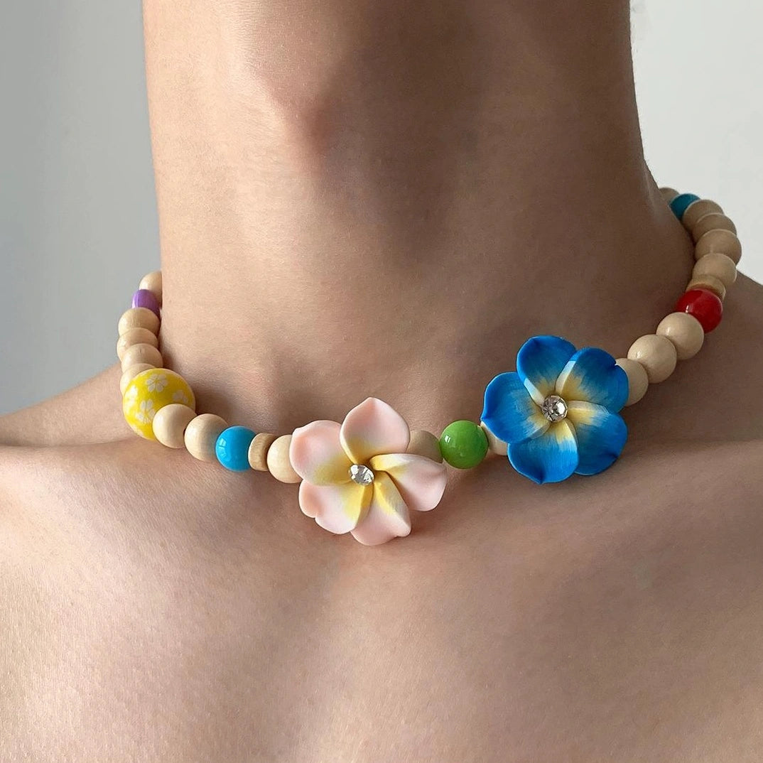 Accessories Colorful Beaded Dopamine Egg Flower Choker Necklace