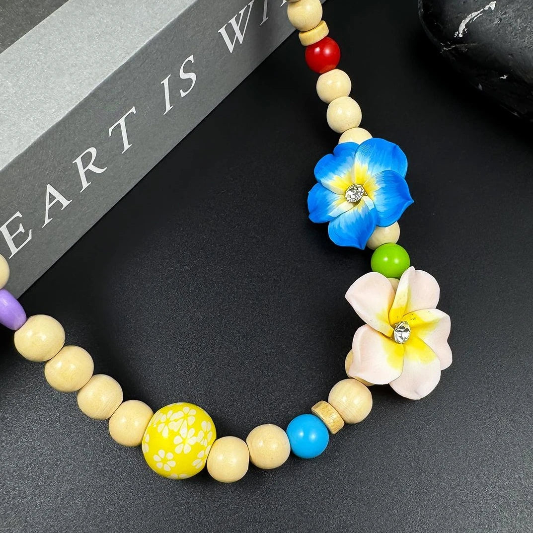 Accessories Colorful Beaded Dopamine Egg Flower Choker Necklace