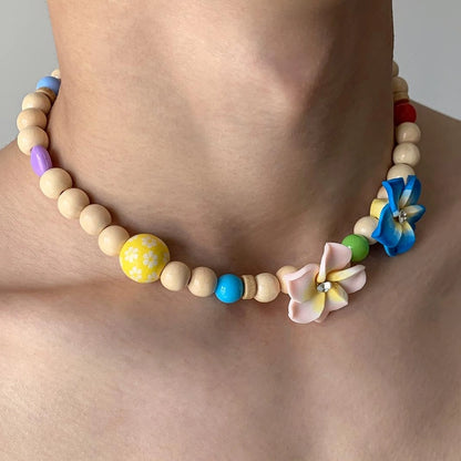 Accessories Colorful Beaded Dopamine Egg Flower Choker Necklace