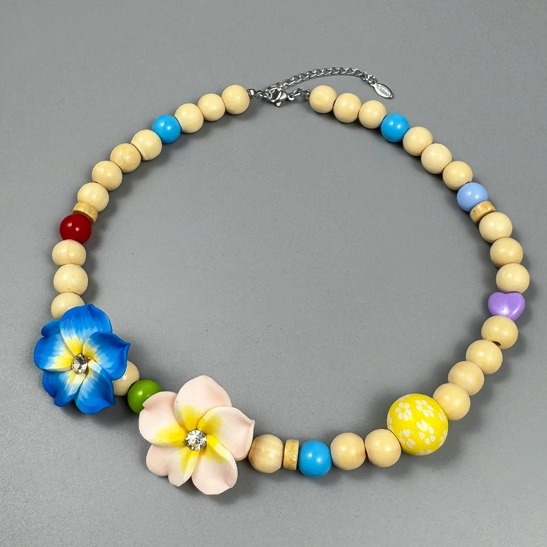 Accessories Colorful Beaded Dopamine Egg Flower Choker Necklace