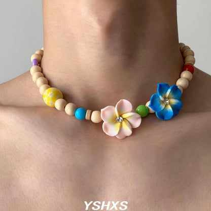 Accessories Colorful Beaded Dopamine Egg Flower Choker Necklace