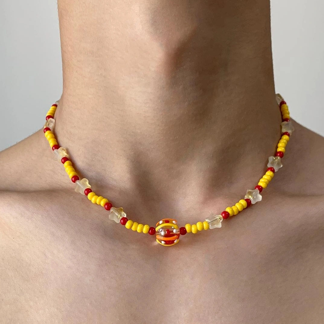 Accessories Colorful Dopamine Beaded Candy Star V-neck Necklace