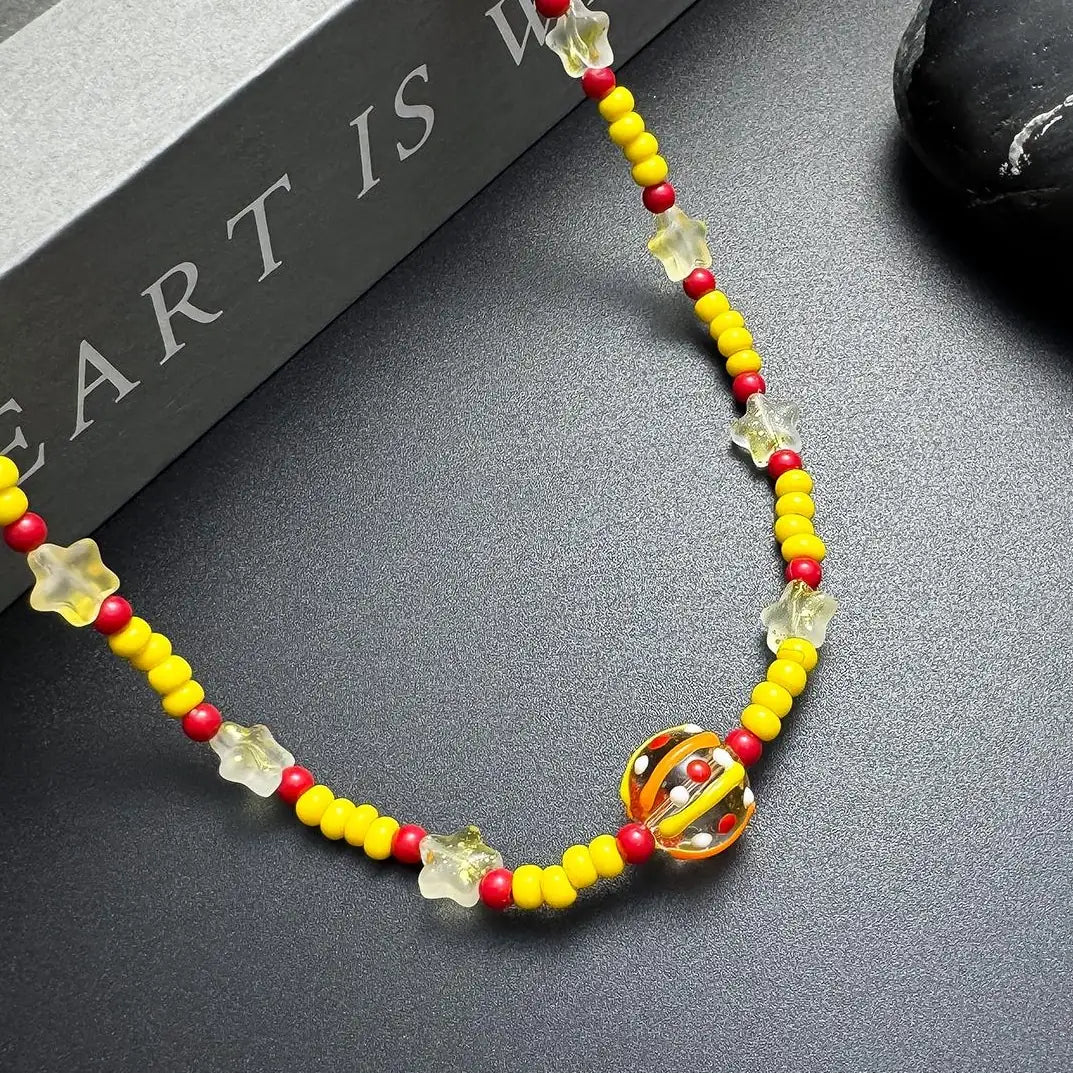 Accessories Colorful Dopamine Beaded Candy Star V-neck Necklace