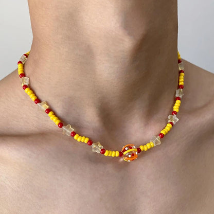 Accessories Colorful Dopamine Beaded Candy Star V-neck Necklace