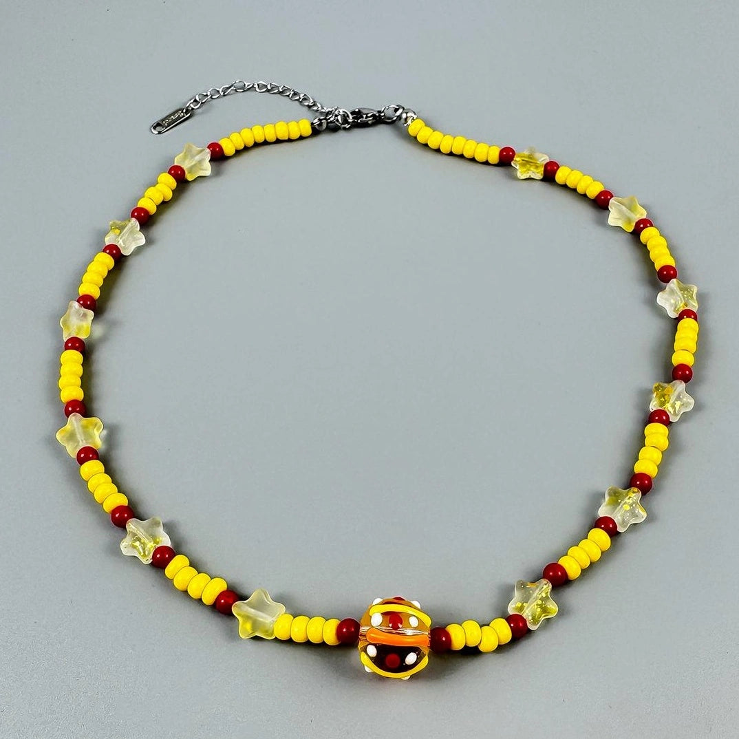 Accessories Colorful Dopamine Beaded Candy Star V-neck Necklace