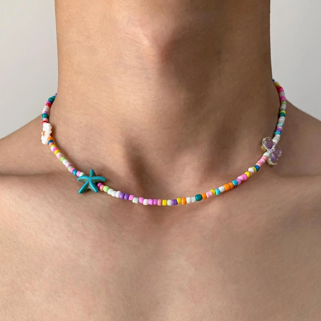 Accessories Colorful Dopamine Starfish Flower Beaded Necklace