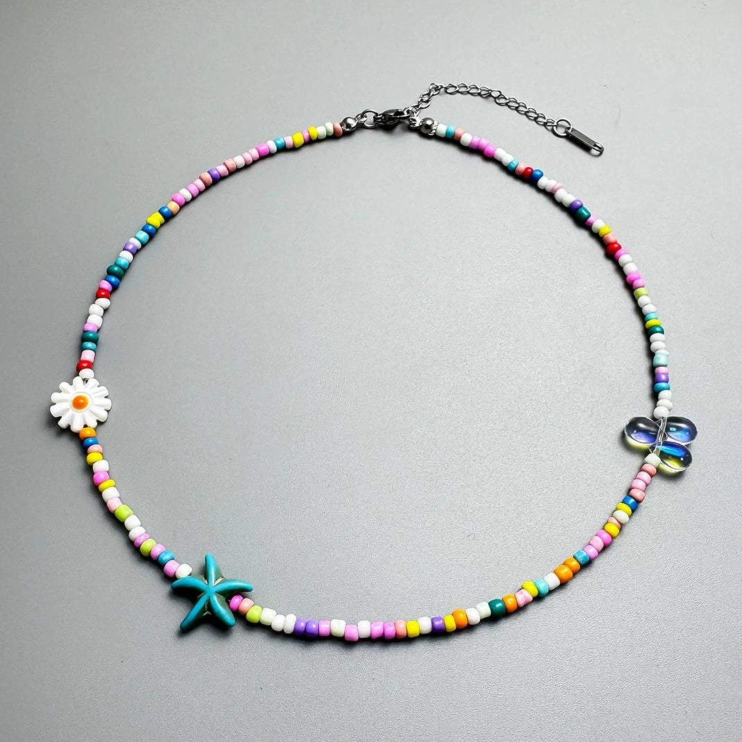 Accessories Colorful Dopamine Starfish Flower Beaded Necklace