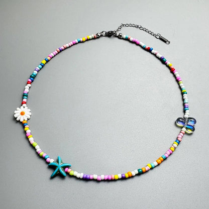 Accessories Colorful Dopamine Starfish Flower Beaded Necklace