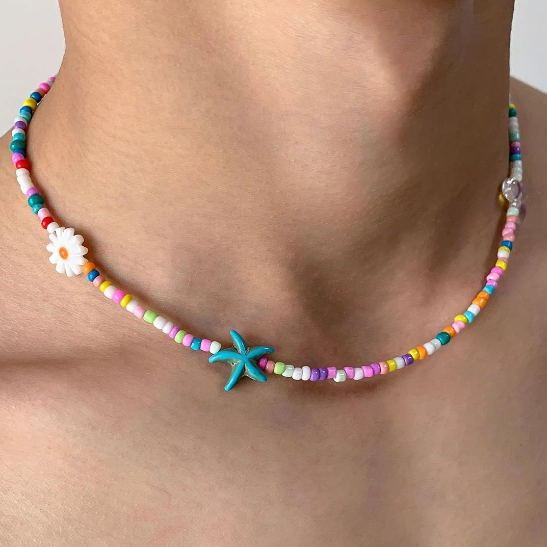 Accessories Colorful Dopamine Starfish Flower Beaded Necklace
