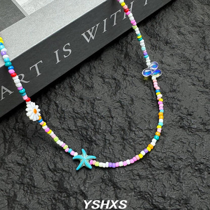 Accessories Colorful Dopamine Starfish Flower Beaded Necklace