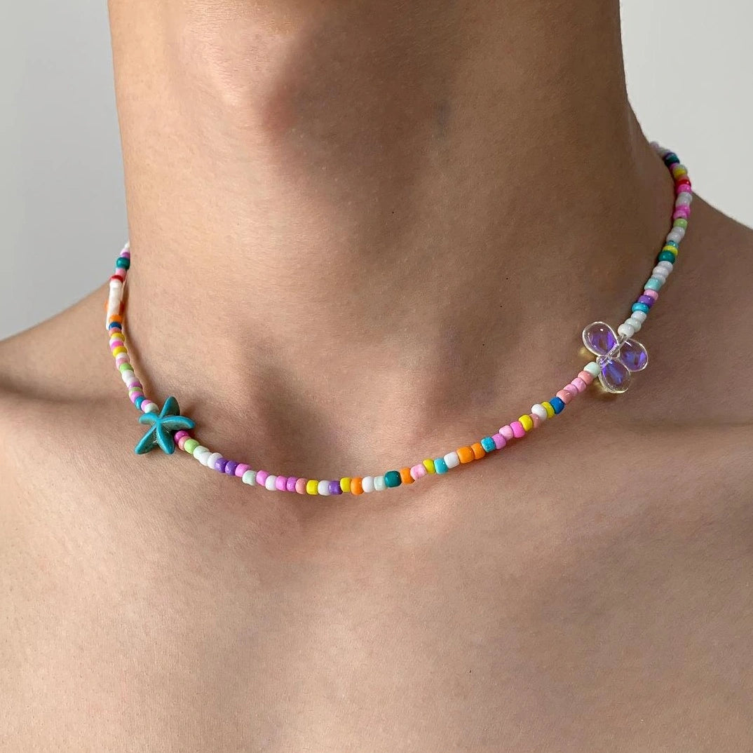 Accessories Colorful Dopamine Starfish Flower Beaded Necklace