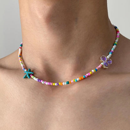 Accessories Colorful Dopamine Starfish Flower Beaded Necklace