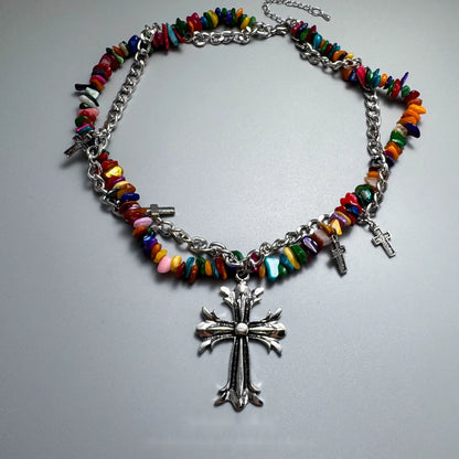 Accessories_Colorful_Irregular_Gravel_Chain_Cross_Necklace_MISSTT