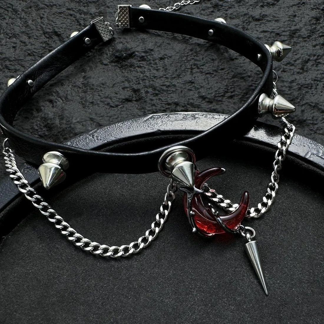 Accessories Crescent Rivet Fringe Choker Necklace