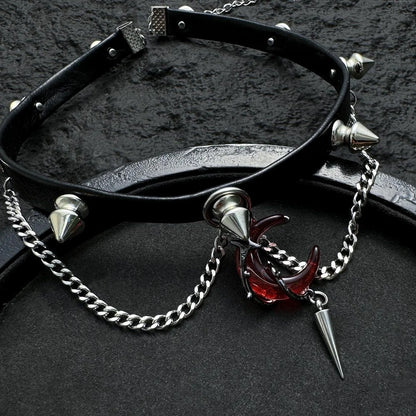 Accessories Crescent Rivet Fringe Choker Necklace