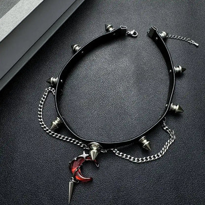 Accessories Crescent Rivet Fringe Choker Necklace