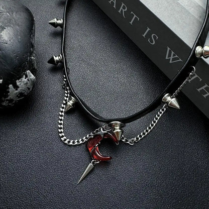 Accessories Crescent Rivet Fringe Choker Necklace