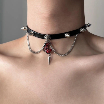 Accessories Crescent Rivet Fringe Choker Necklace
