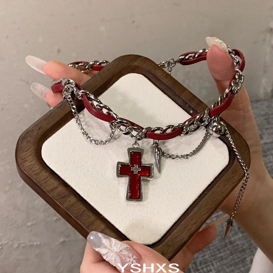 Accessories Cross Rivet Lace Choker With Y2K Fringe