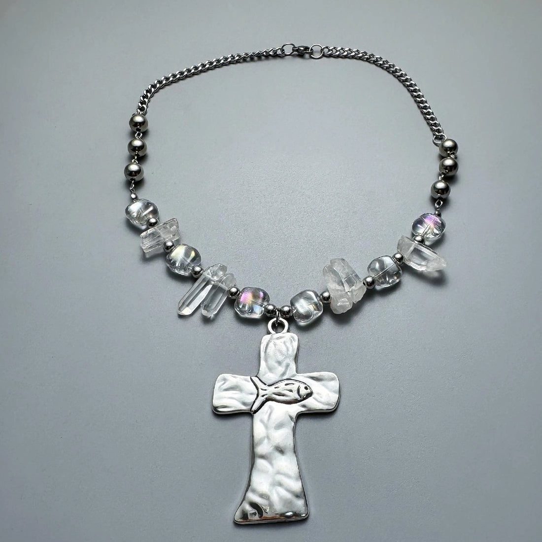 Accessories Crystal Beaded Cross Choker Necklace