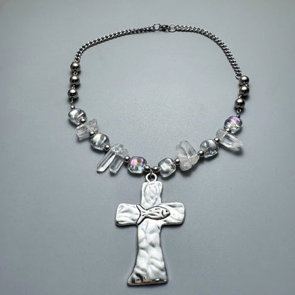 Accessories Crystal Beaded Cross Choker Necklace