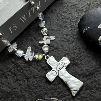 Accessories Crystal Beaded Cross Choker Necklace