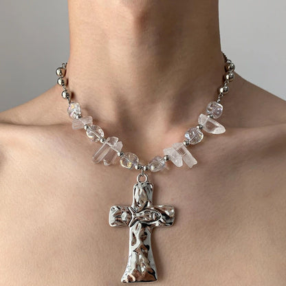 Accessories Crystal Beaded Cross Choker Necklace