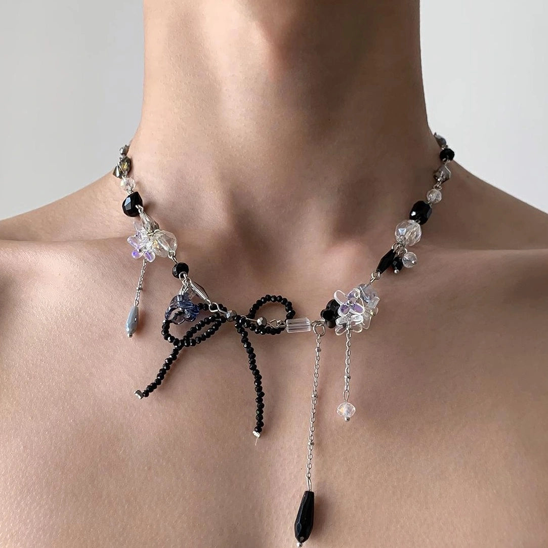 Accessories Crystal Beaded Fringe Choker Necklace