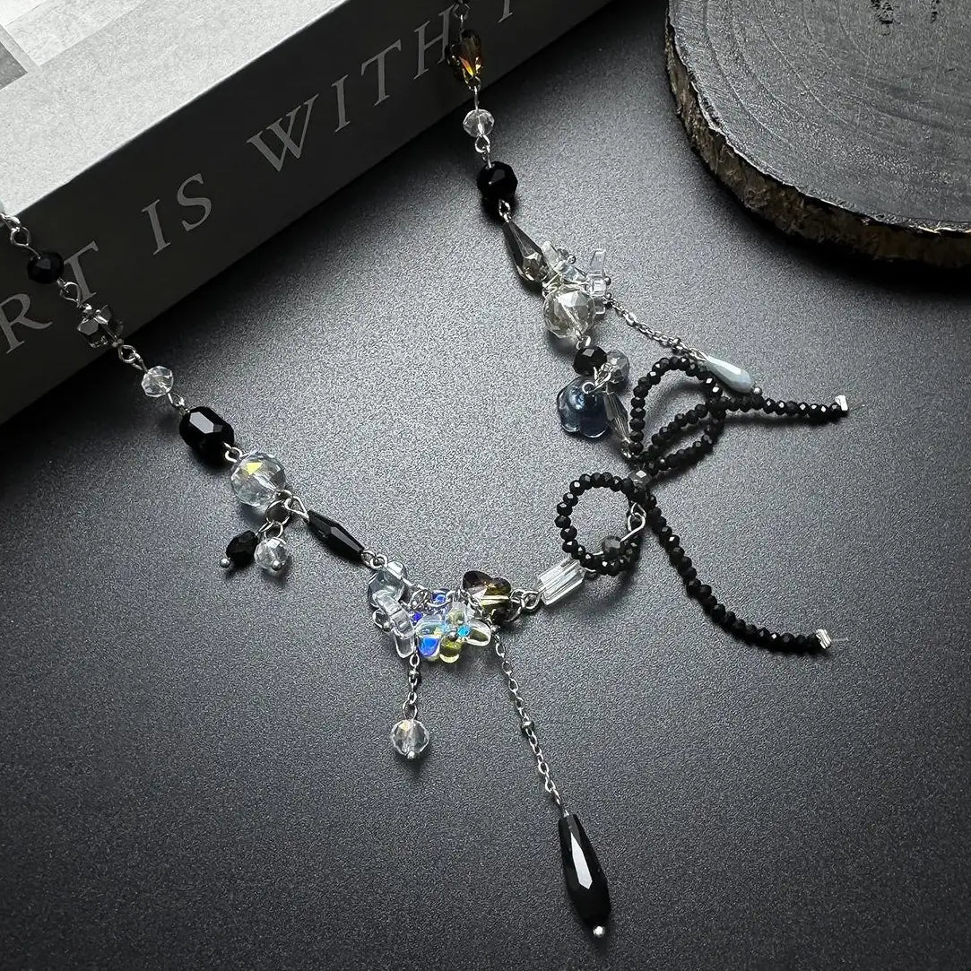 Accessories Crystal Beaded Fringe Choker Necklace