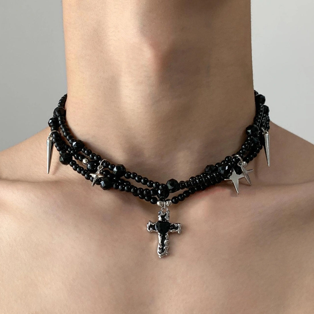 Accessories Crystal Cross Multi Layer Fringe Choker Necklace