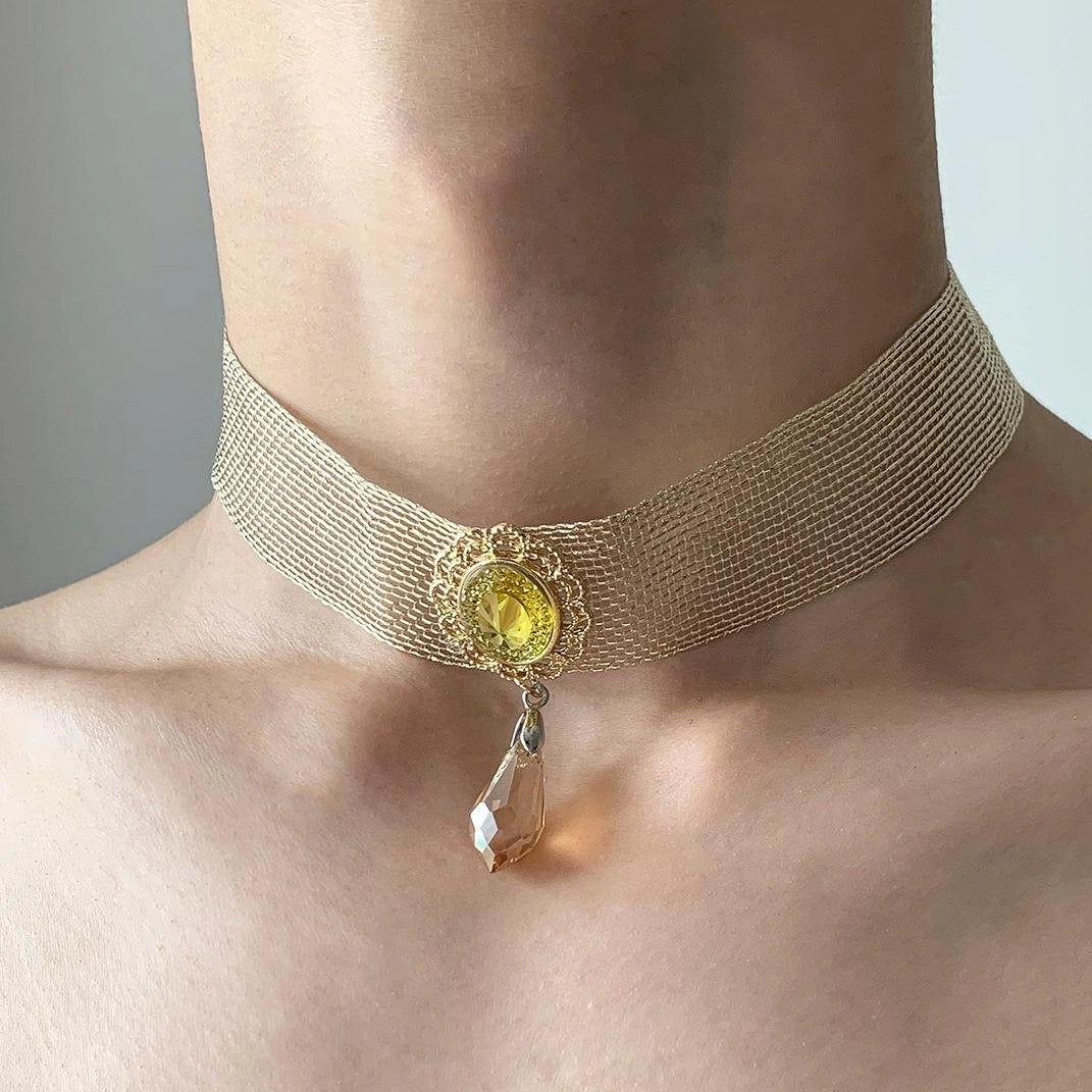 Accessories Crystal Drop Mesh Lace Choker