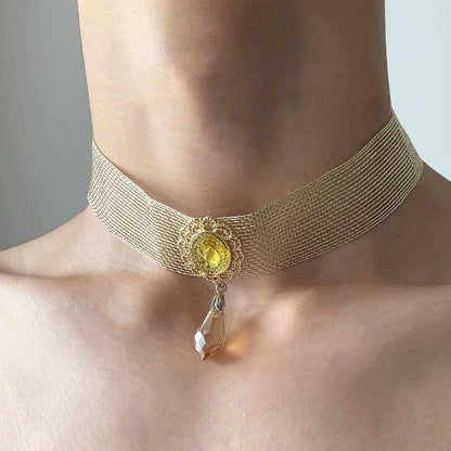 Accessories Crystal Drop Mesh Lace Choker