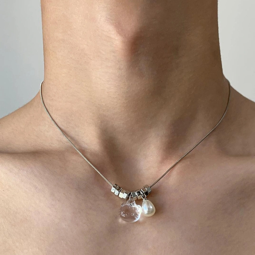 Accessories Crystal Kt Cat Beaded Pendant Necklace
